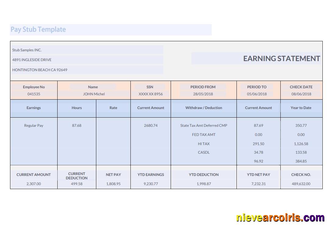 Stub Samples INC earnings statement